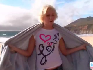 Nasty youth Blonde Fingers Herself On Beach